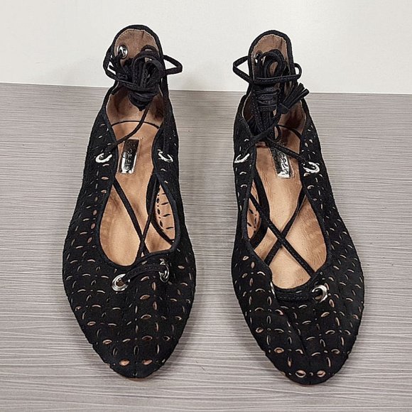 Halogen Nella Ghillie Flat, Black Perforated Leather, Womens Various Sizes - Picture 3 of 8